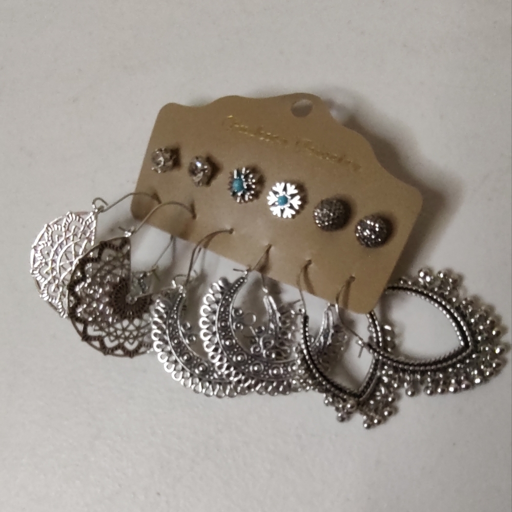6 Pair Boho Dangle and Stud Earrings